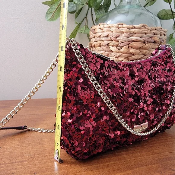 Kate Spade Kiki Deep Berry Burgandy Sequin Convertible Shoulder Bag Purse - Picture 7 of 15